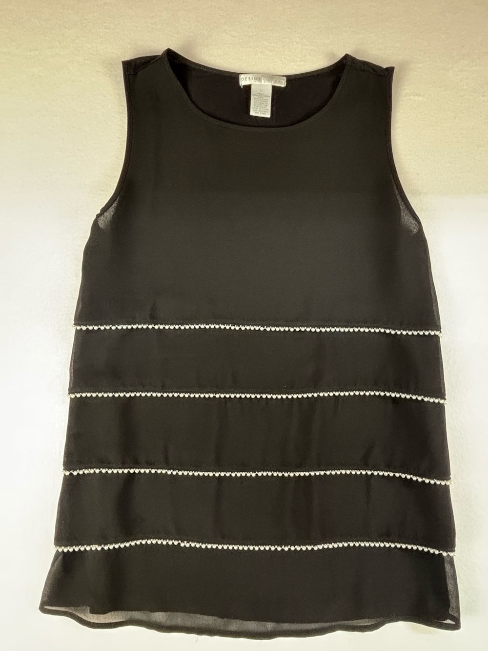 Design History Black Sleeveless Layered Shell with White Trim